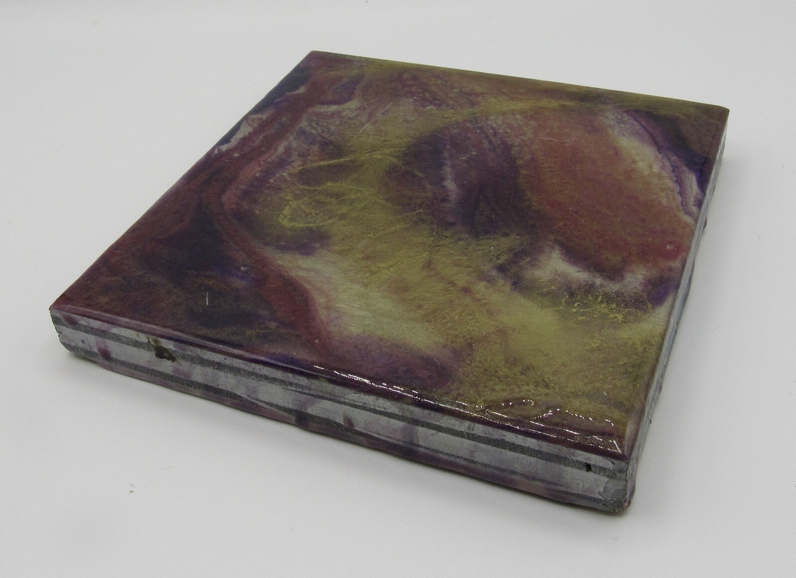 Signed Dee Dee Lantzy painting poured resin mixed media abstract pigment 6×6″