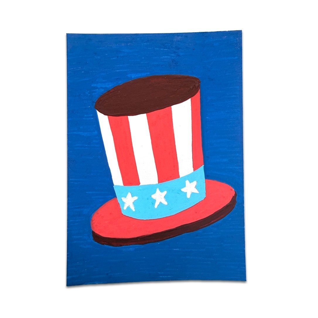 ACEO Original Art Card Patriotic Uncle Sam Hat Americana OOAK Fourth of July Min