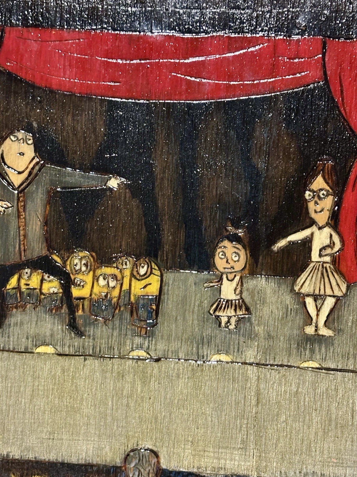 Despicable Me Gru & Minions Inspired Wood Burned Pyrography Fan Art Yellow Red