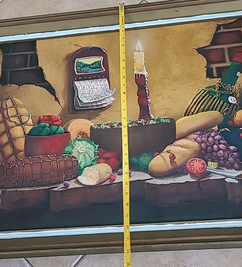 Vintage New York Prison Art 1971 Still Life Supper Charles Hoppe Painting Large