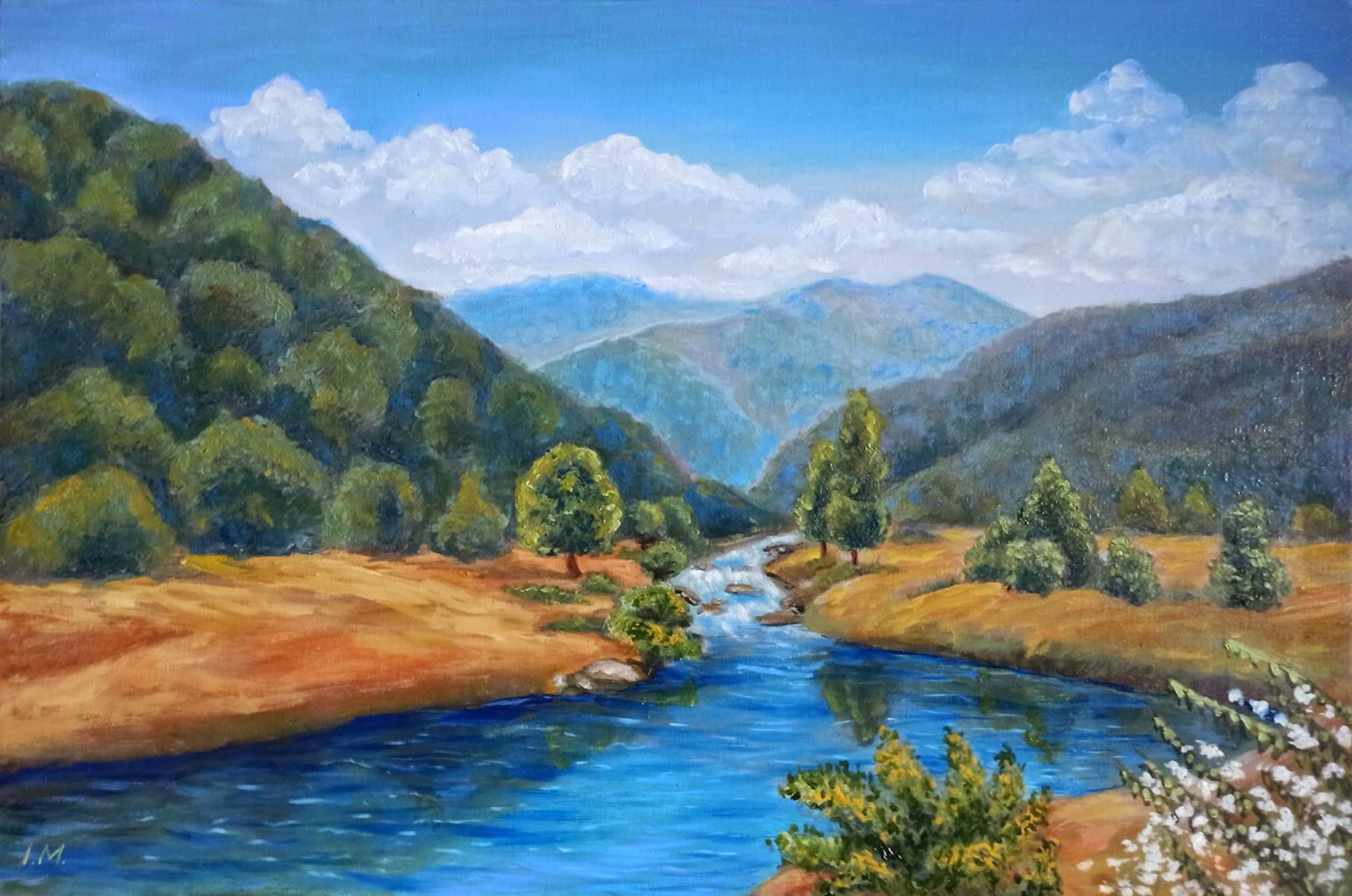 Landscape Oil painting on canvas Mountain River Lake National Park Art 40x60cm