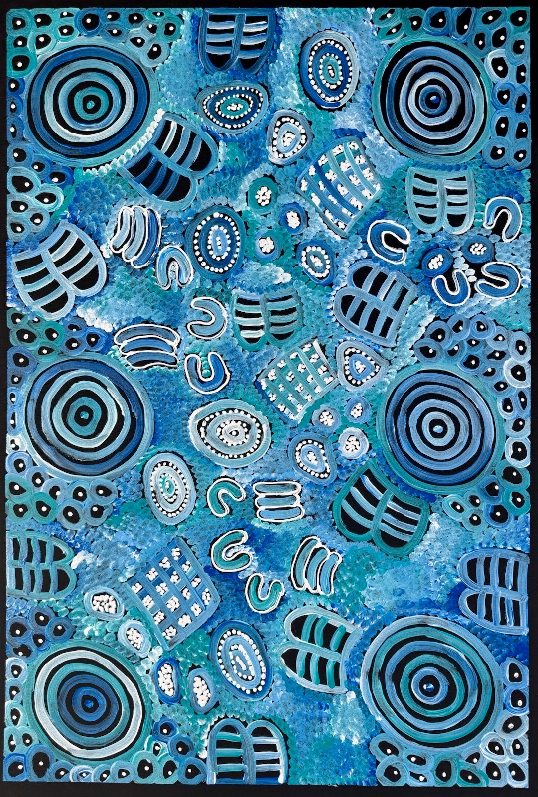 Dulcie Long Pula. Authentic Aboriginal Art. Incl, COA, Photo’s.size 90cm x 60cm