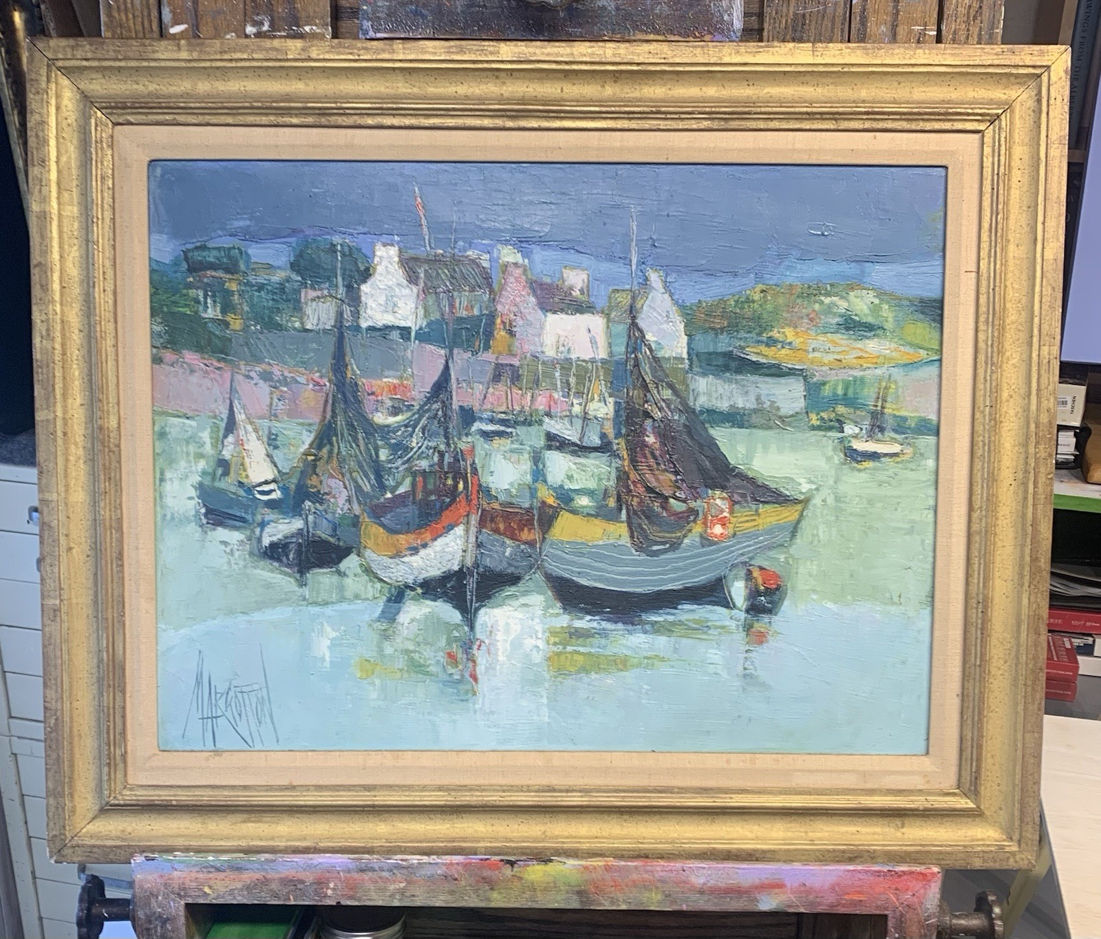 Rene Margotton 1915-2009 Oil Port In Brittany France Original Gilt Frame