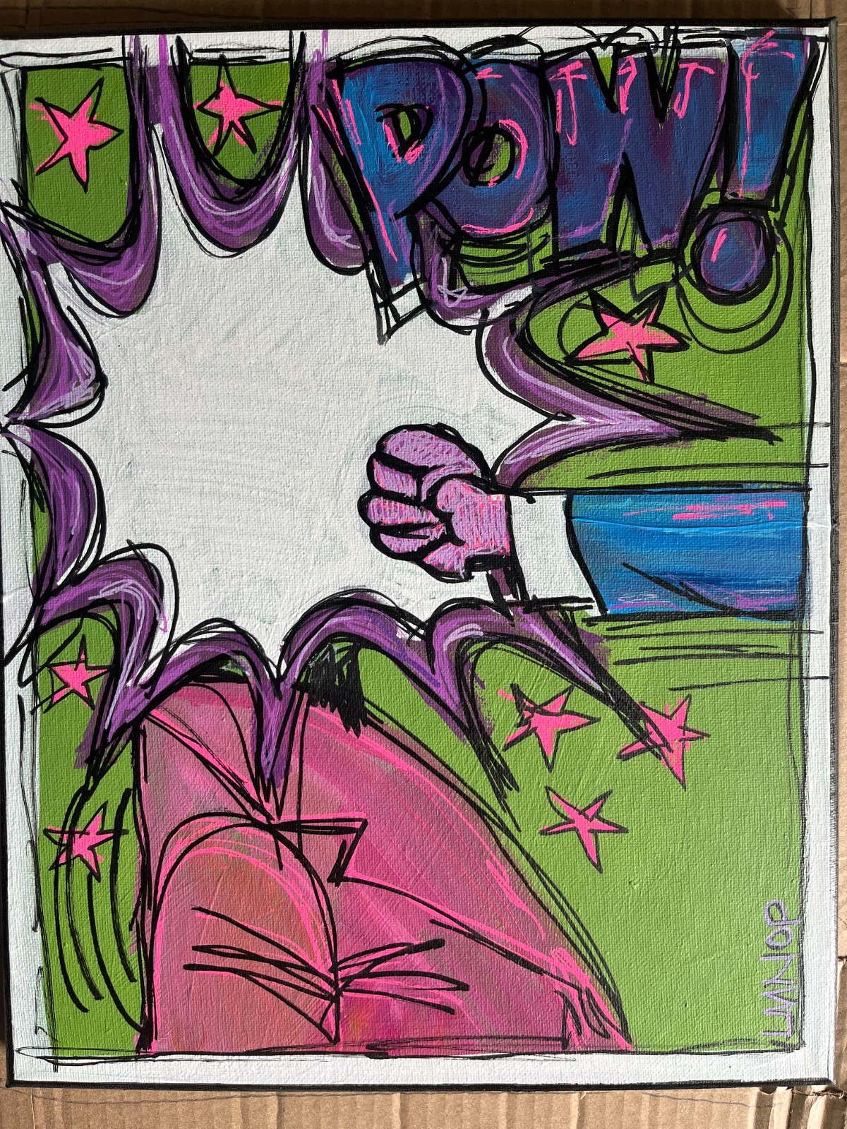 Comic Strip Vintage Sketchy Lines Pop Art Original Canvas Painting 11×14 LMNOP