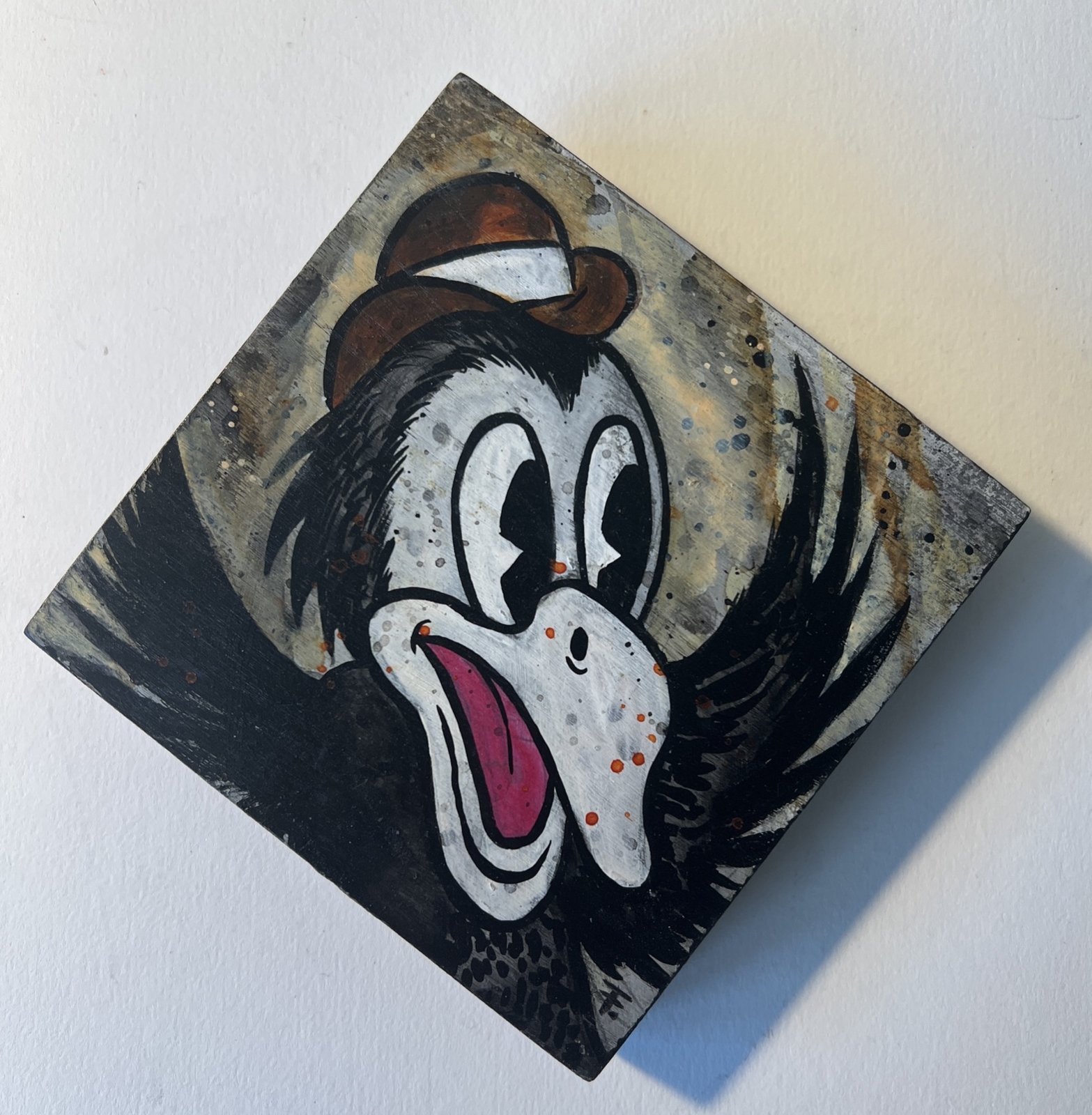 Original Art “Squakin’ Bird” Painting By Frank Forte 4×4” Acrylic On Wood
