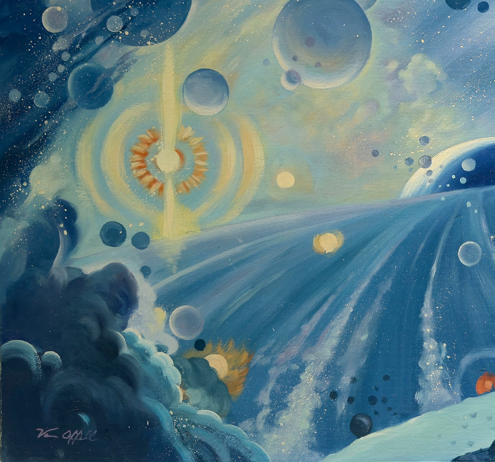 Astronaut and Cosmic Space – 20×24 inch oil painting on canvas