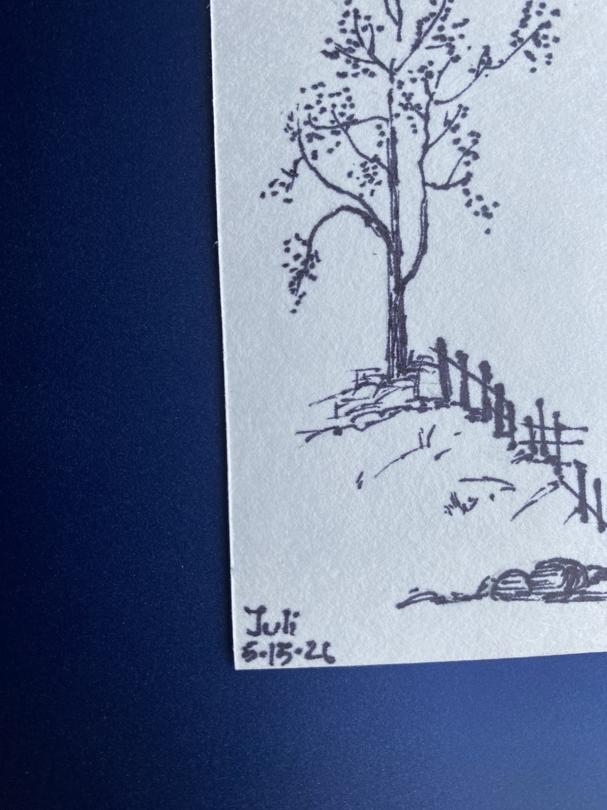 ACEO Original Art, Tiny Art, ATC Card Ink Sketch Signed Tree Hill Village