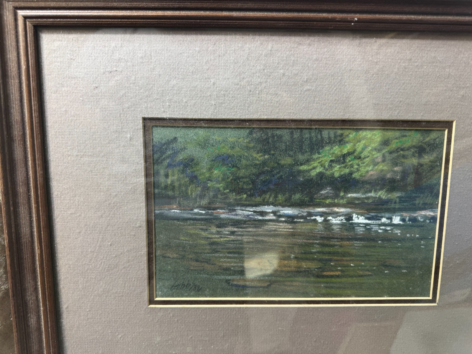Gibbs 1988 «River Landscape Scene» Pastel Painting – Signed And Framed