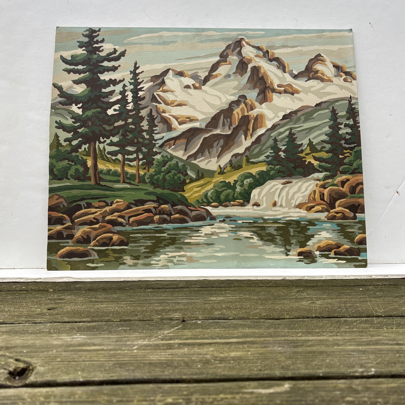 Vintage Set of Paint By Number Artwork Rocky Mountains River Waterfall 19.5 x 16