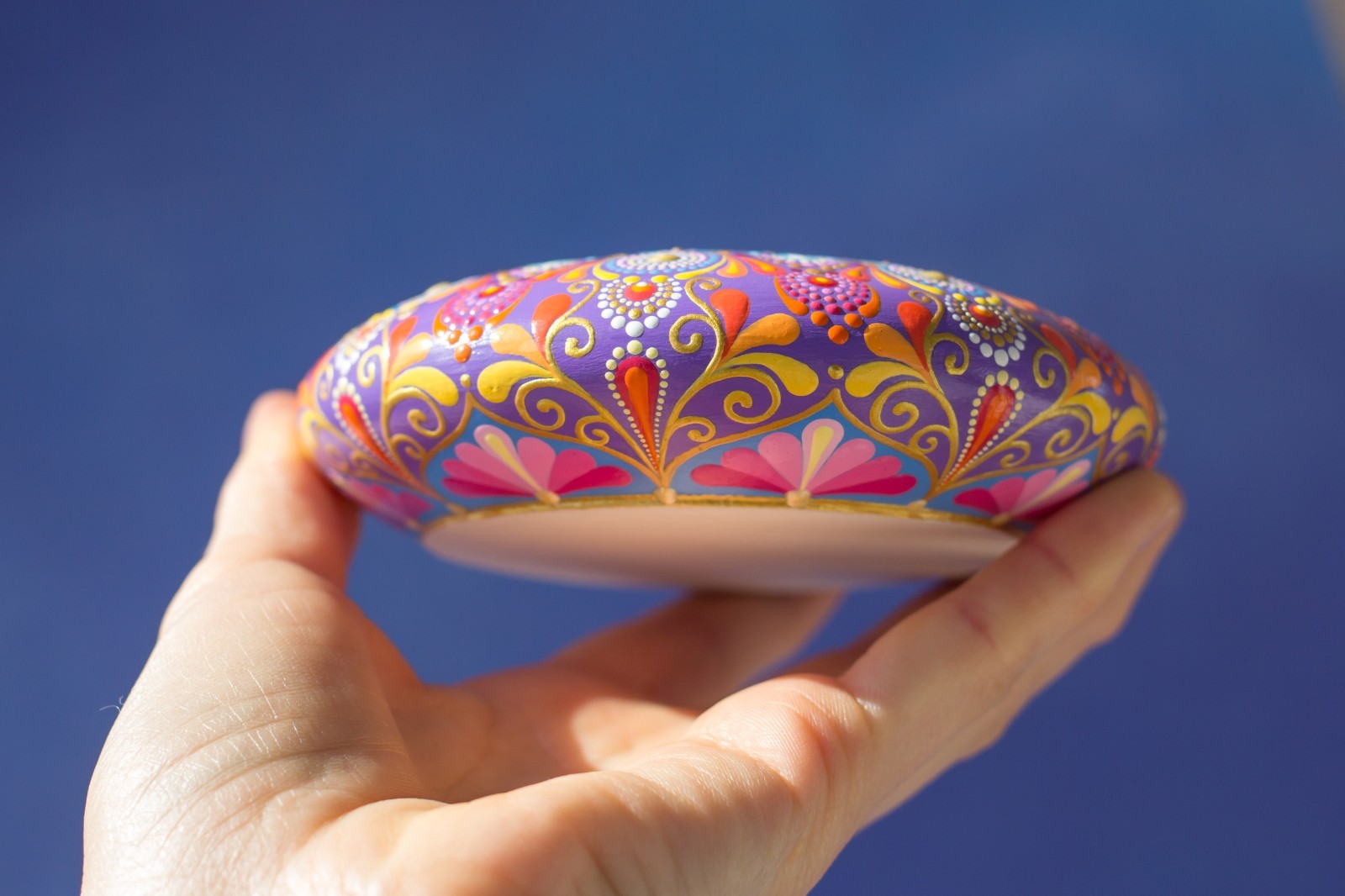 Mandala Painted Stone Acrylic Rock Paperweight Dot Art Painting by Lauruntra