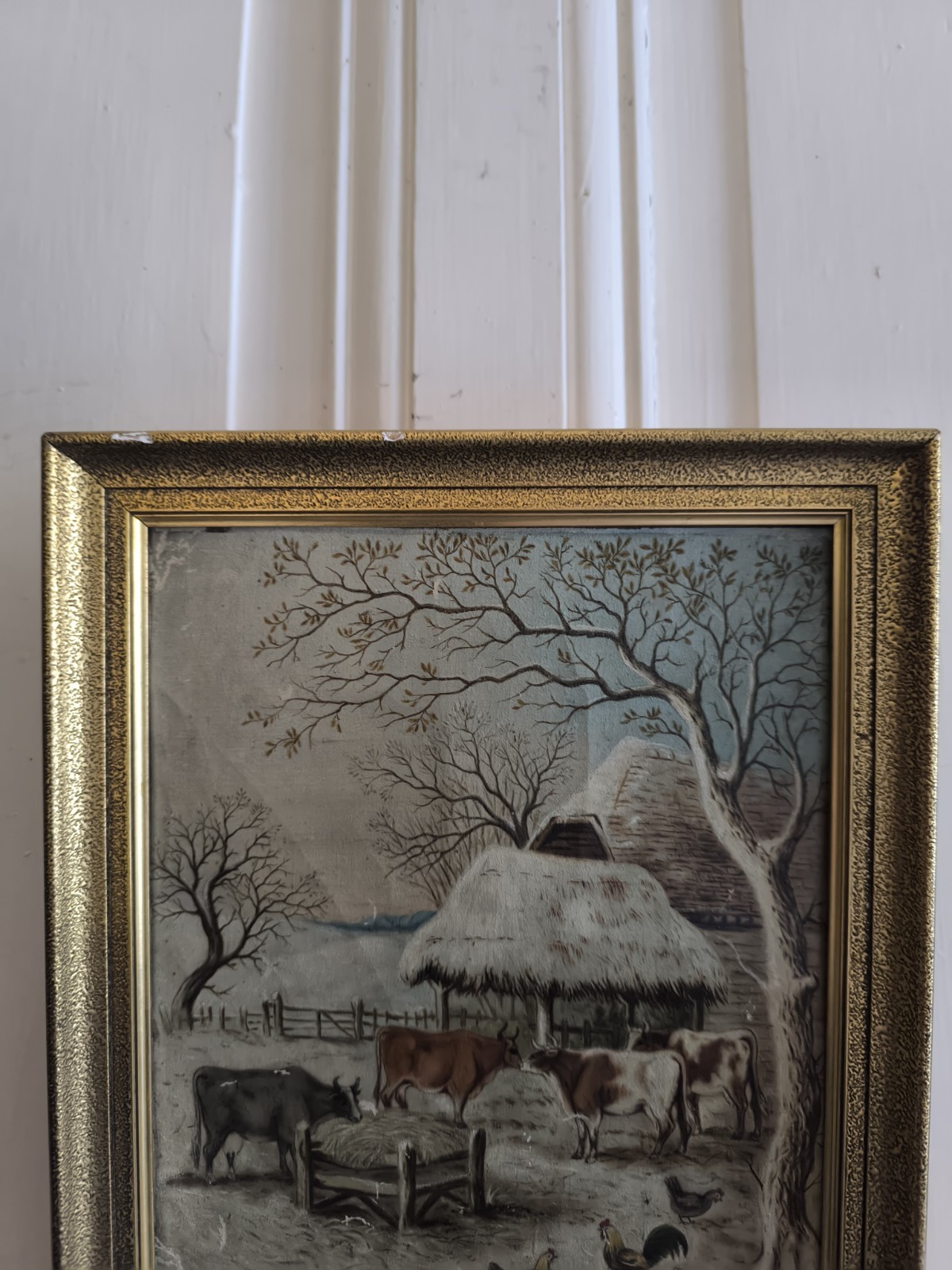 Painting Rustic Winter Soft Farm Cows Hens Vintage Charming Amelie Badoche