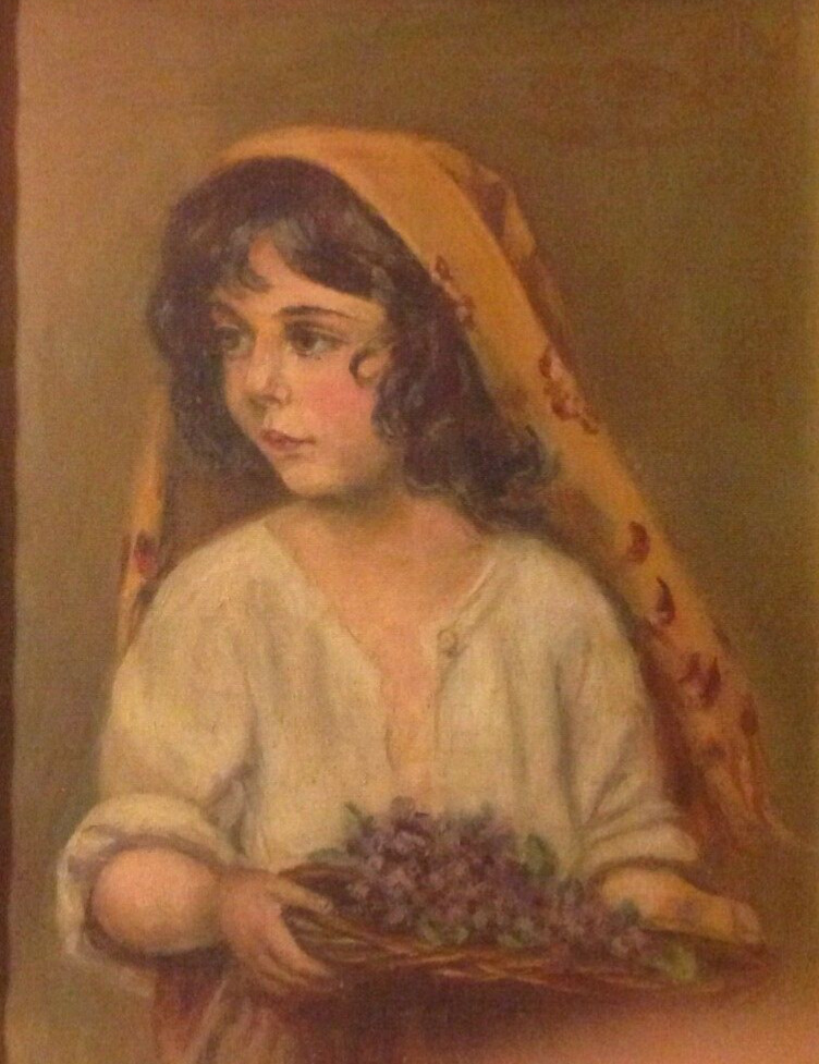 Rare Old Eugene Von Blaas Original Art Oil Painting on Board~Young Girl&Violets
