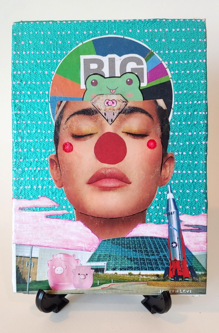 Original Pop Art 7×5 Mixed Media Painting Collage Wall Art Canvas Panel Decor