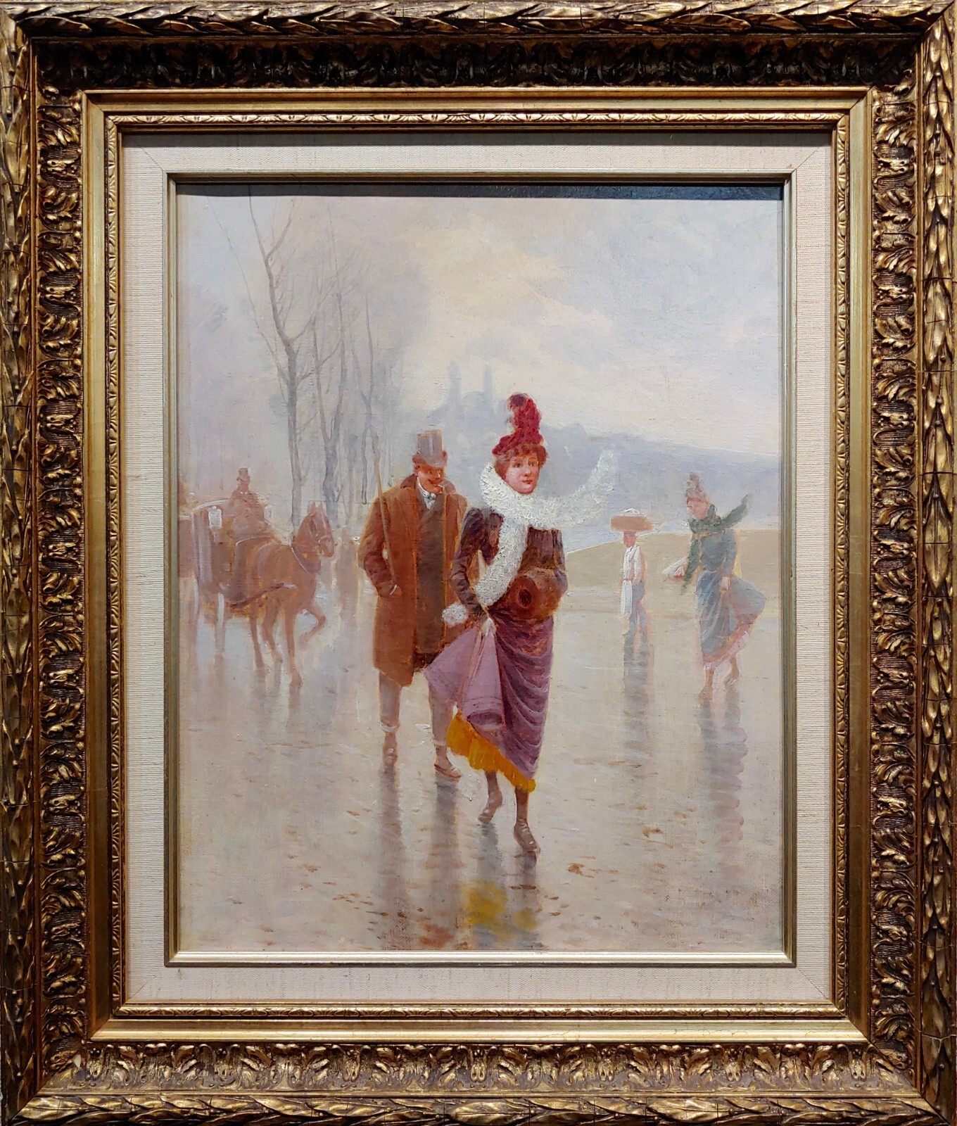 Desire Honore Berard -Husband & Wife walking the winter Street -19th c.