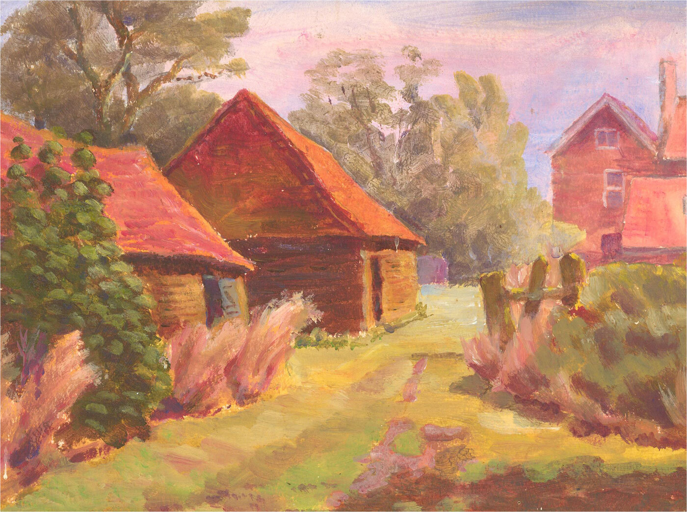 20th Century Oil – Rural Scene with Cottages