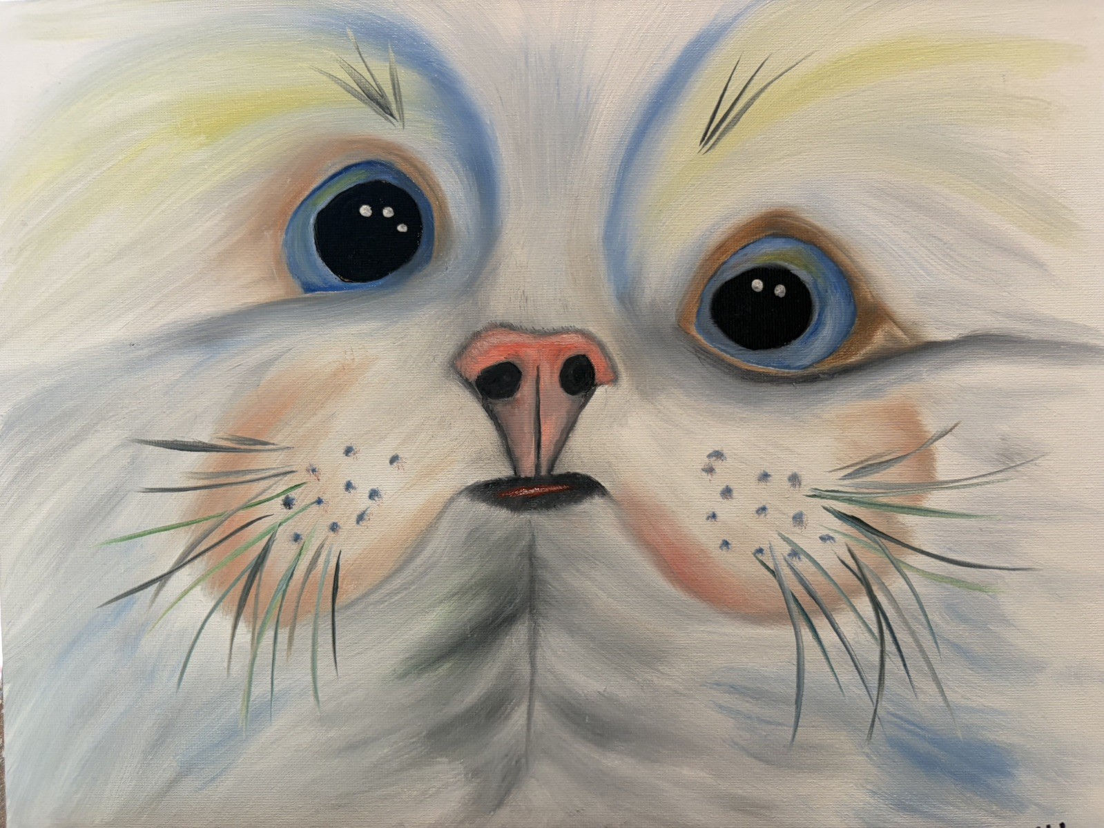 Original Oil painting art on canvas 11 x 14 in portrait colorful abstract cat