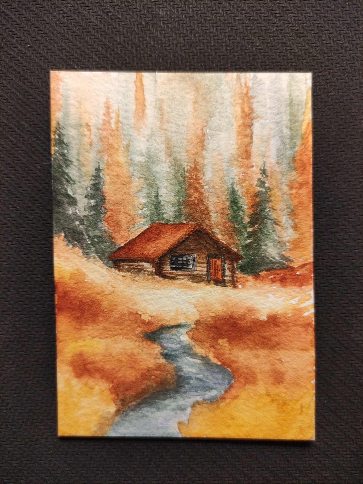 ACEO Original Watercolor Painting The Autumn Сollectio №1 2,5X3,5 in Landscape