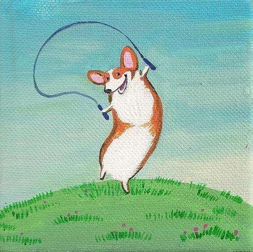 PRINT OF 4X4 PAINTING RYTA PEMBROKE WELSH CORGI FOLK ART dog pet decor spring 🌺
