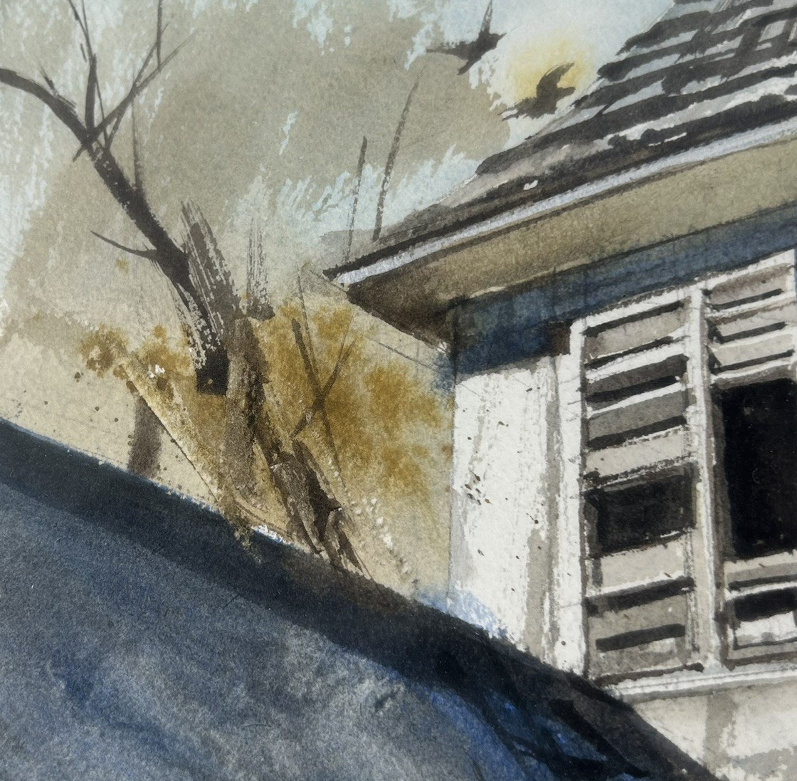 Robert W. Daley signed original framed watercolor steeple birds trees