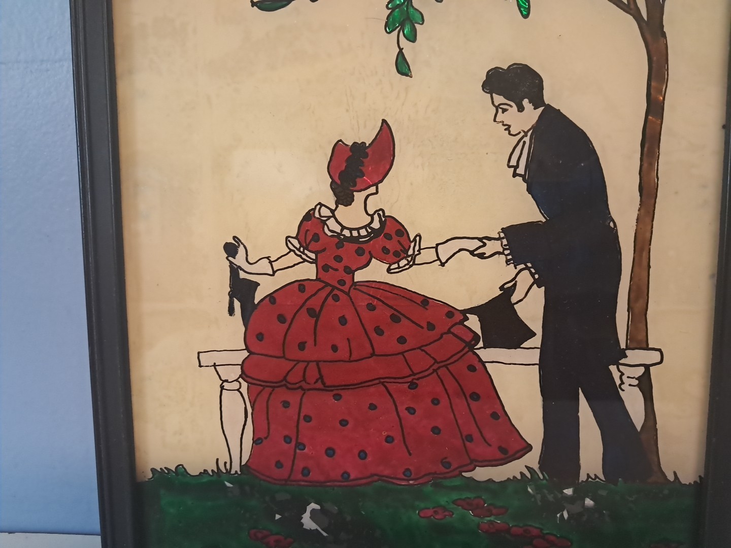 Vrg Art Deco Reverse Foil Art Painting Victorian Couple Apx 9×11