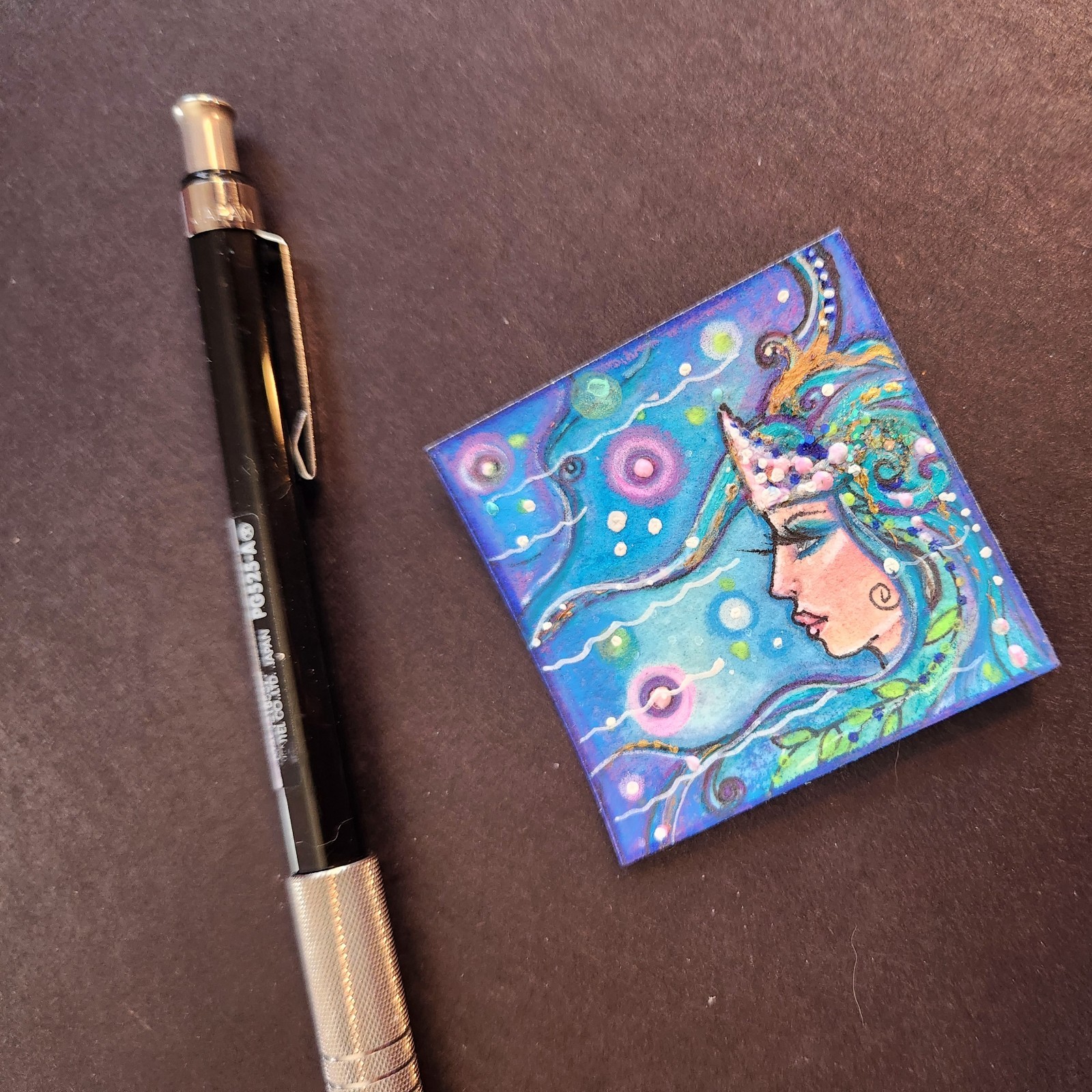 Original Mini PAINTING 2×2 Inches Tiny Mermaid By Renee Lavoie