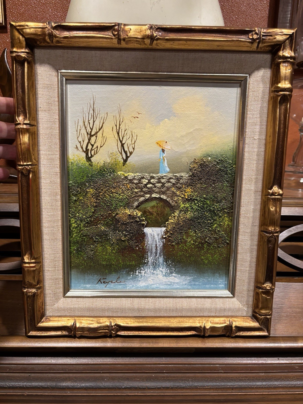 ELEGANT OIL PAINTING ON CANVAS SIGNED BY ARTIST KEYELEE 12” X 14” Waterfall