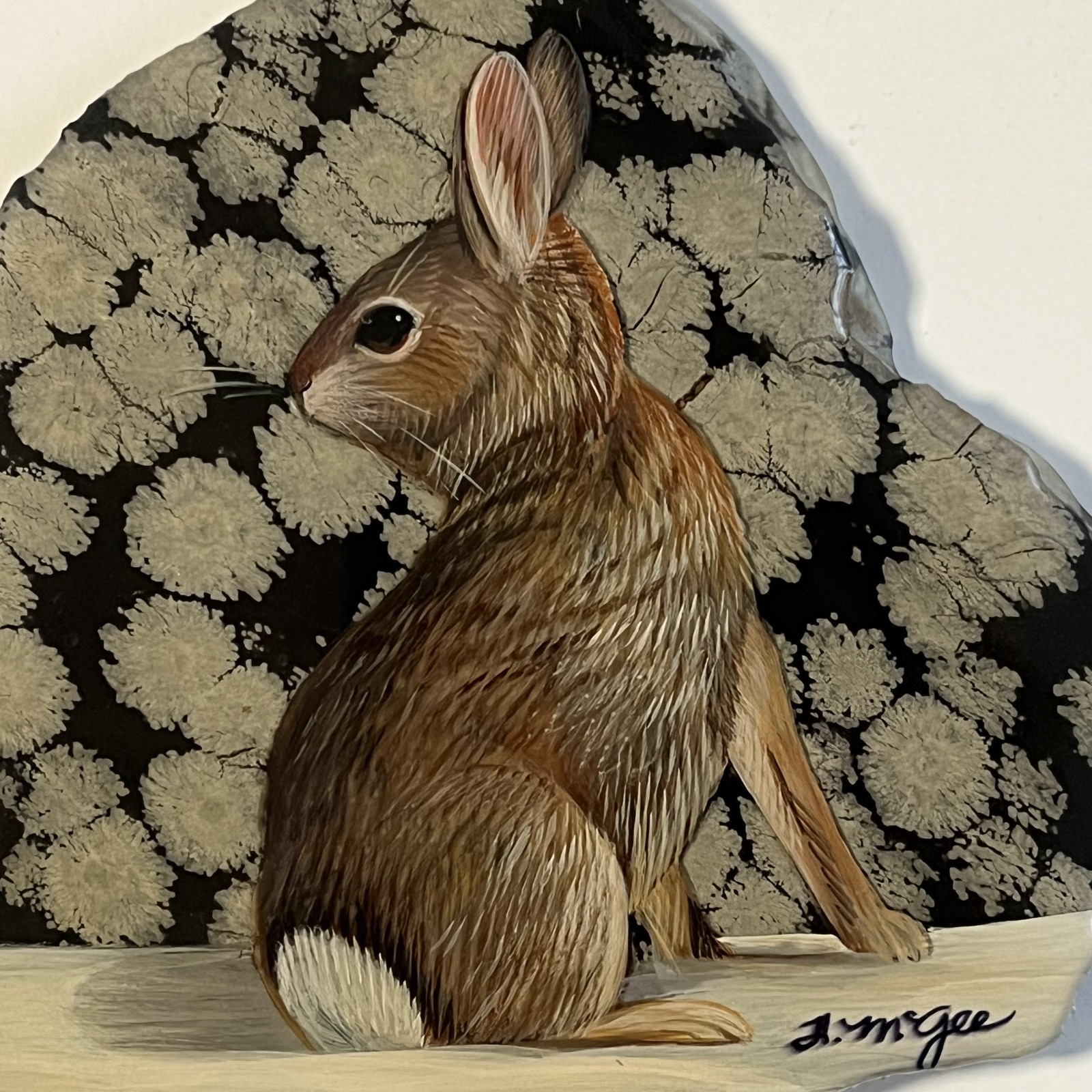 Heather Haynes McGee Painting Rabbit on Snowflake Obsidian
