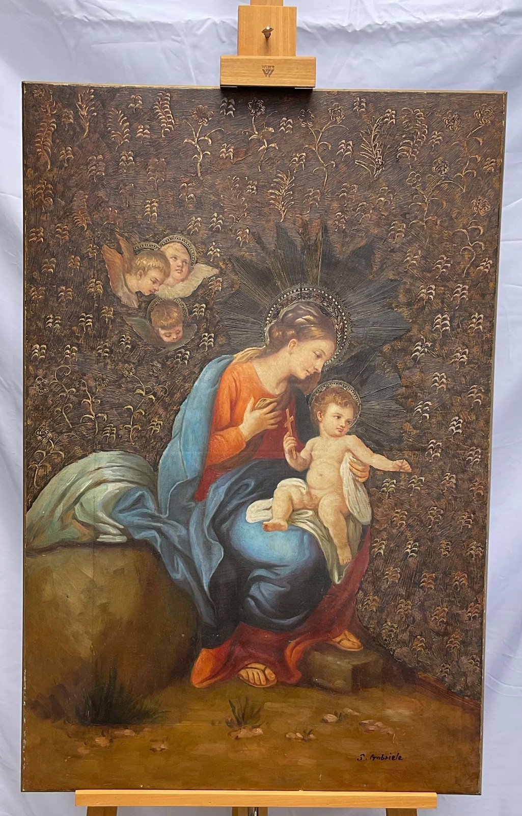 Italian School, mid-20th century Madonna & Child w/Angels Oil on wood panel