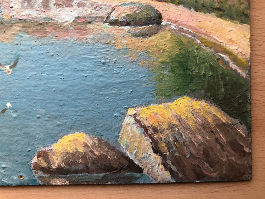 1980 VTG ORIGINAL Oil Painting Naive Impressionist Sea Landscape Marina Fine art