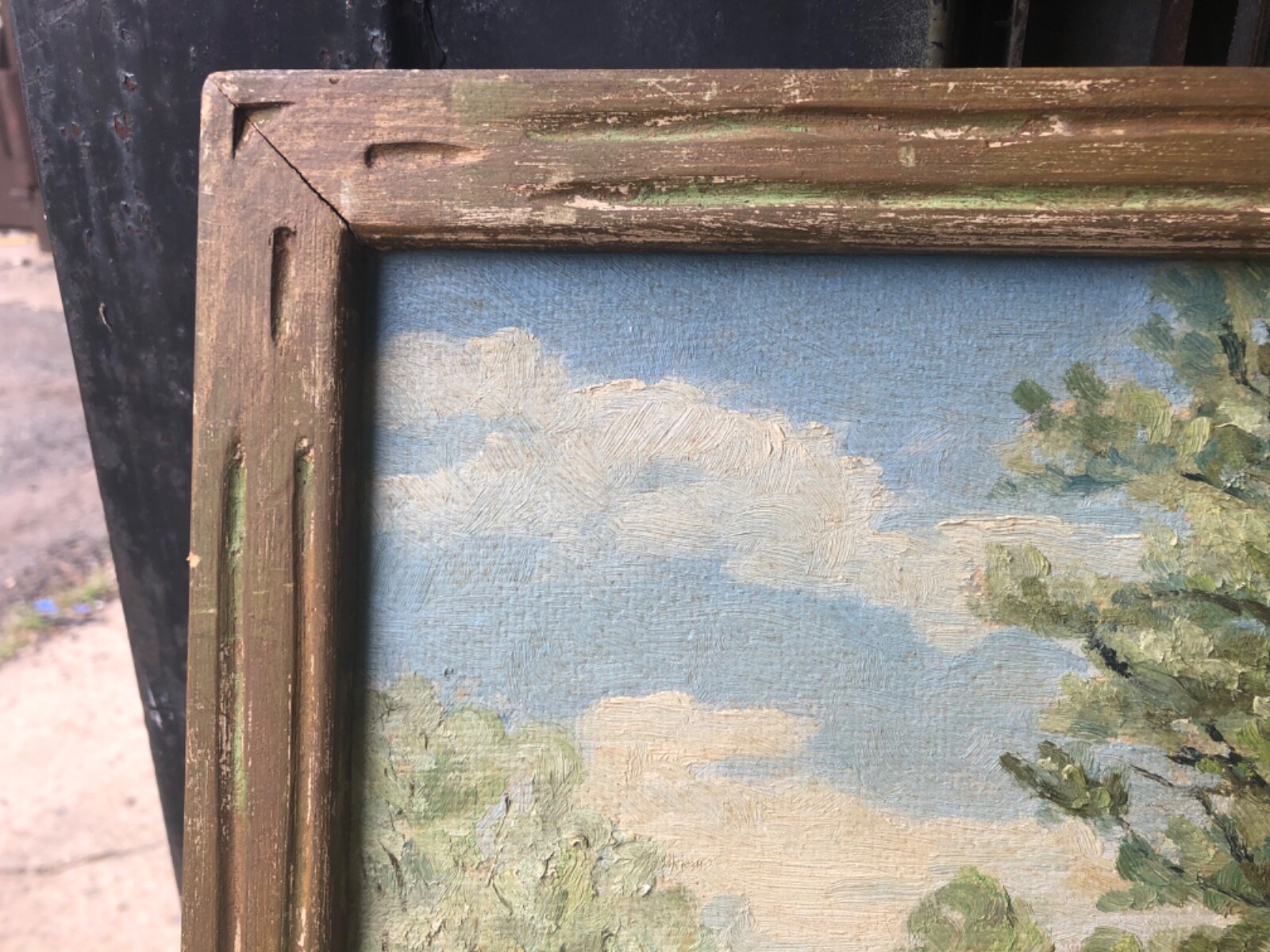 vintage oil on Masonite tonality Bissell P Smith arts craft framed art 18/14”