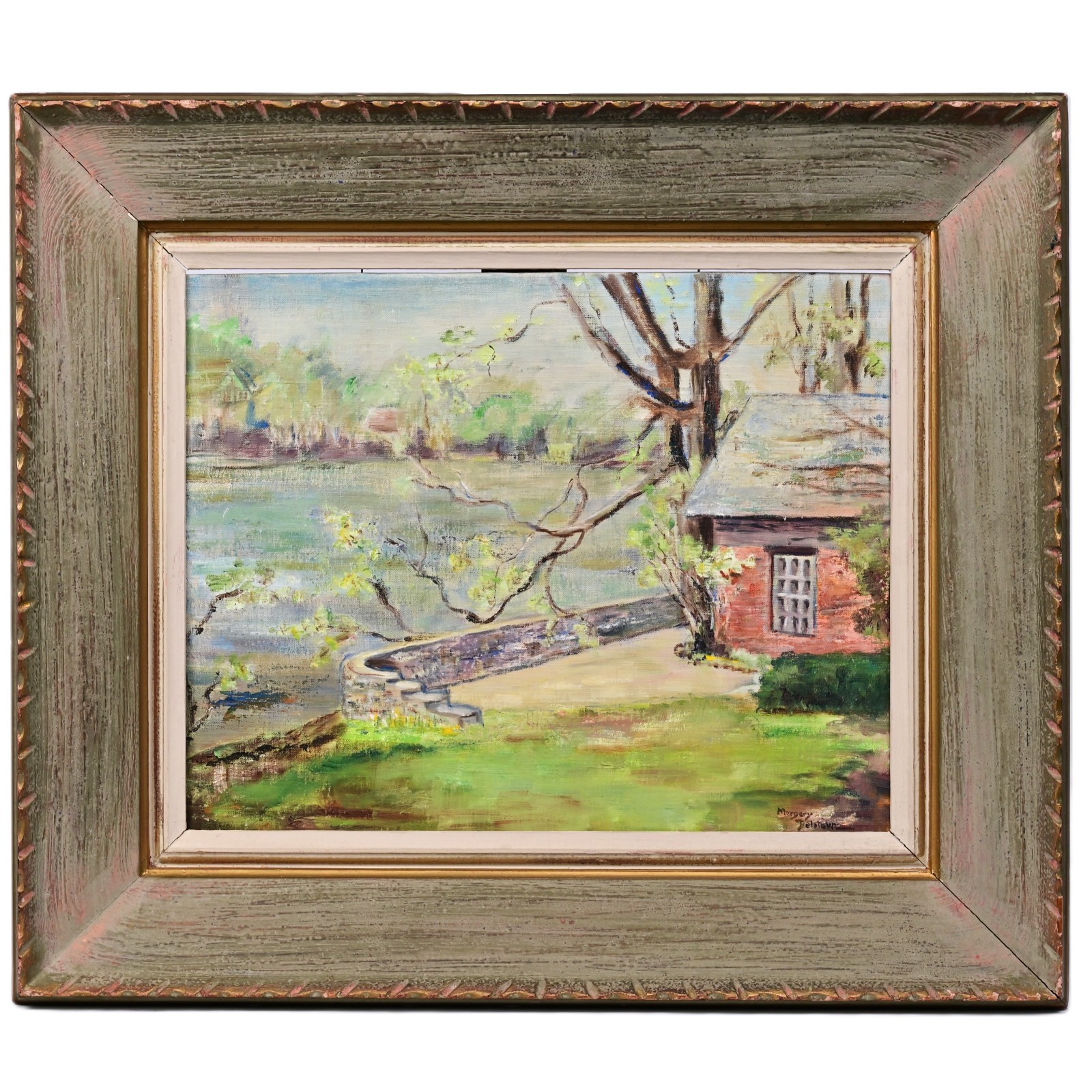 MARGERY DELATOUR Original Vintage Signed WPA Hudson River Landscape Oil Painting