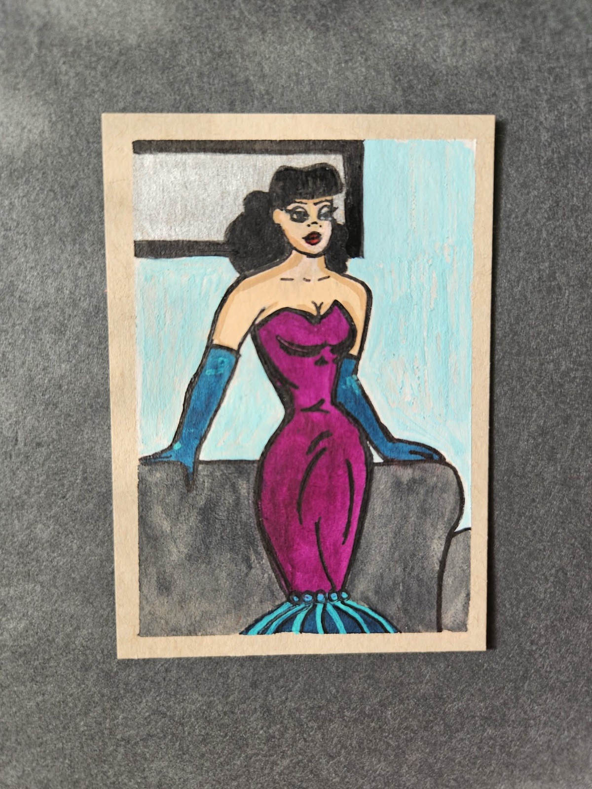 ACEO Original 2.5×3.5 Art Card Signed by Veronica Lee/ 1950’s SEXY SERIES