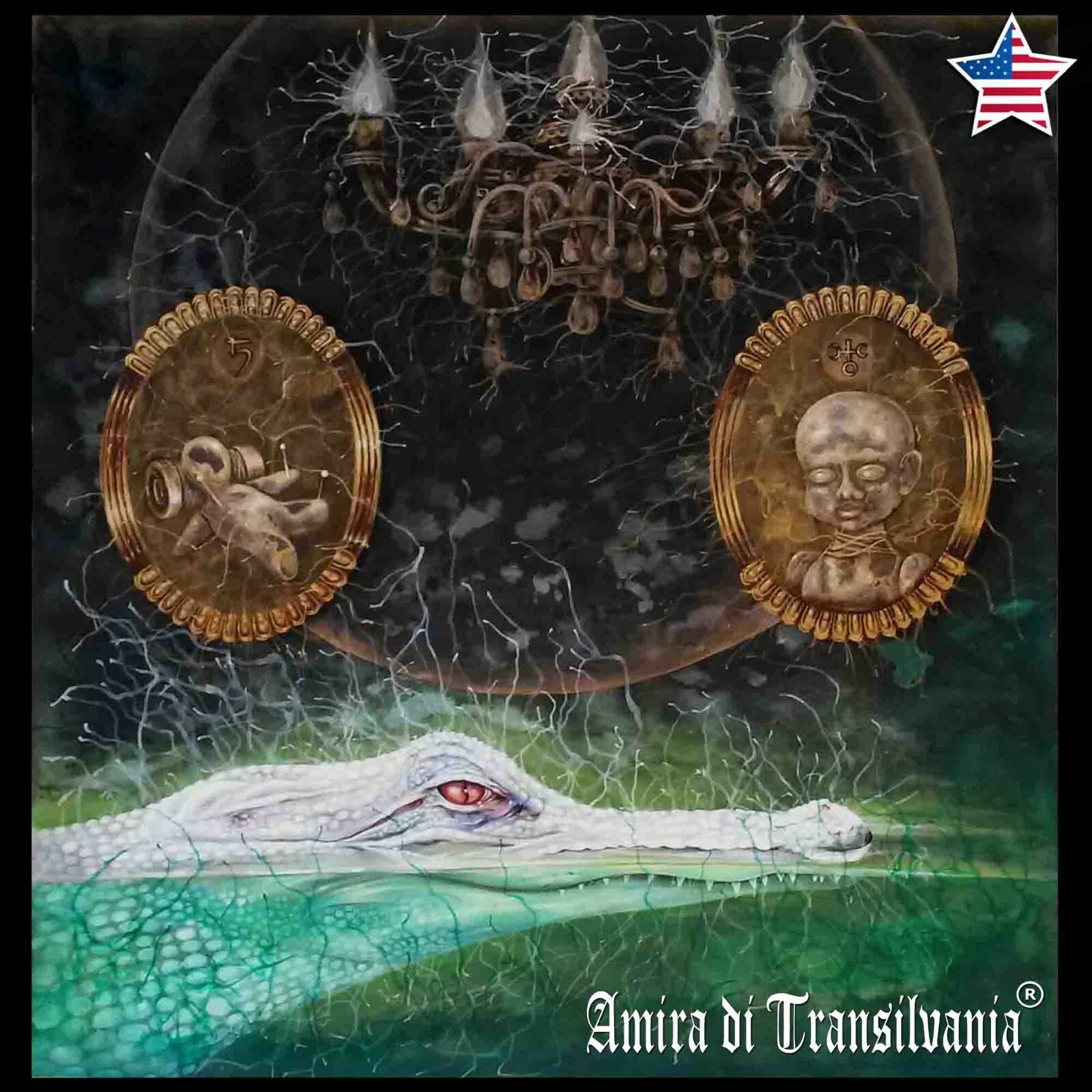 Crocodile Painting Chandelier Animal Portrait Contemporary Modern Famous Artist
