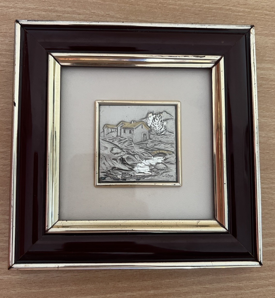 Vintage Italian Sterling Silver Engraved Art Miniature Plaque Venezia 14cm