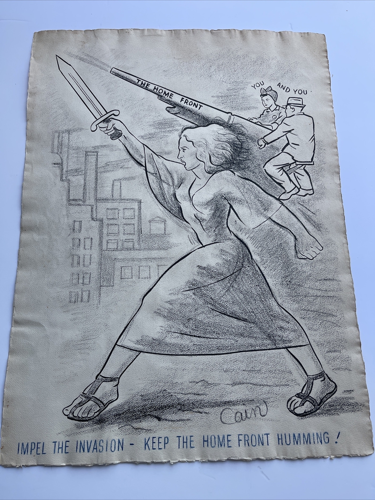 Jo Cain DRAWING ANTIQUE WPA WAR SOLDIER LISTED AMERICAN ILLUSTRATION FAMOUS RARE
