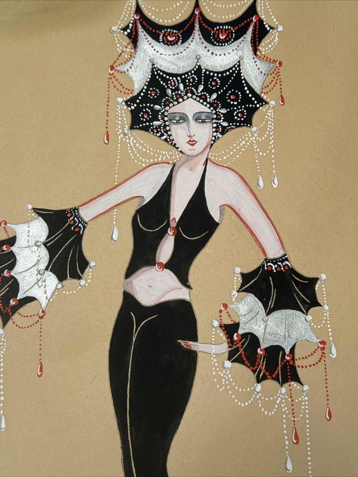 Antique Portrait Painting Woman Female Model Art Deco Fashion Illustration 1926