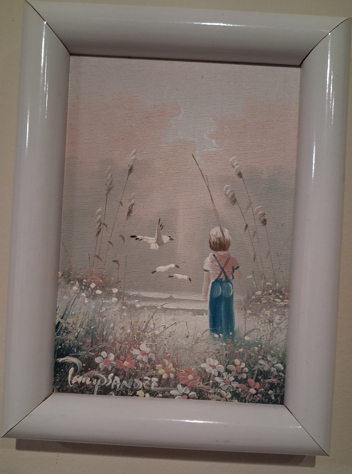 Original Philip Sandee Signed Oil Painting Fishing Boy