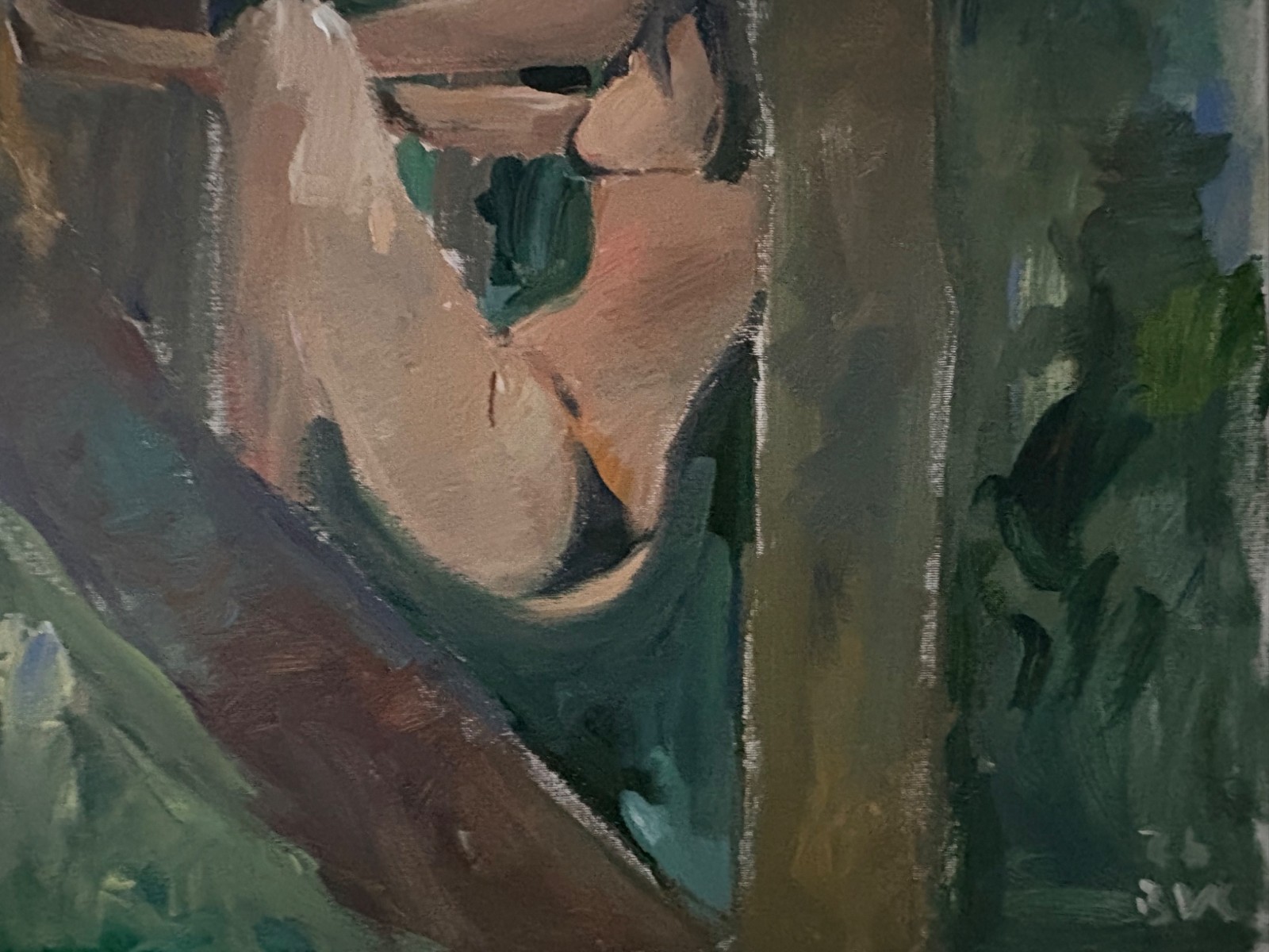 Woman in Landscape Cubist Realism Illustration Painting on 20″x24″ Canvas BVC
