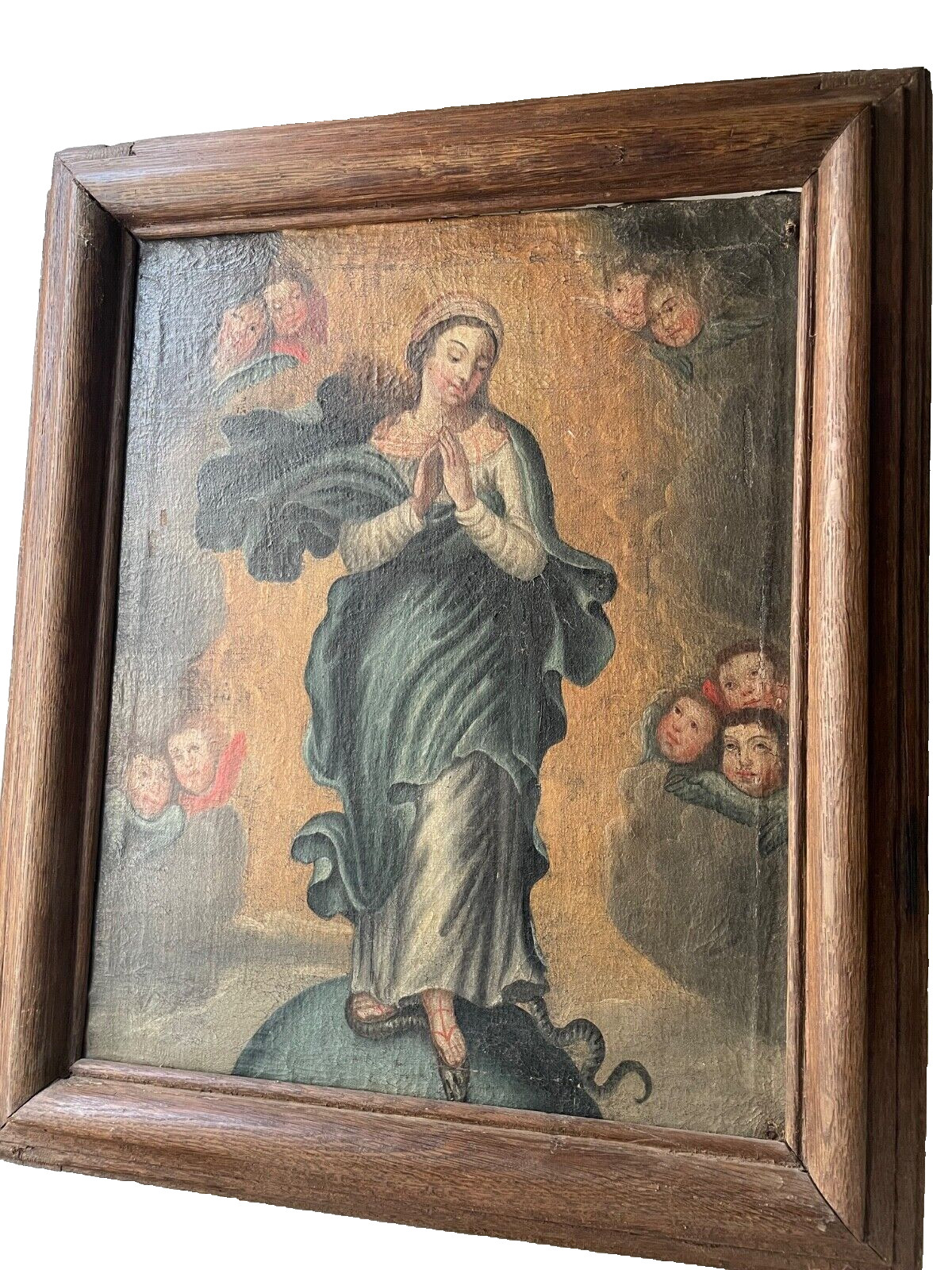 17th MURILLO ( circle ) SPANISH OLD MASTER RELIGIOUS OIL IMMACULATE CONCEPTION