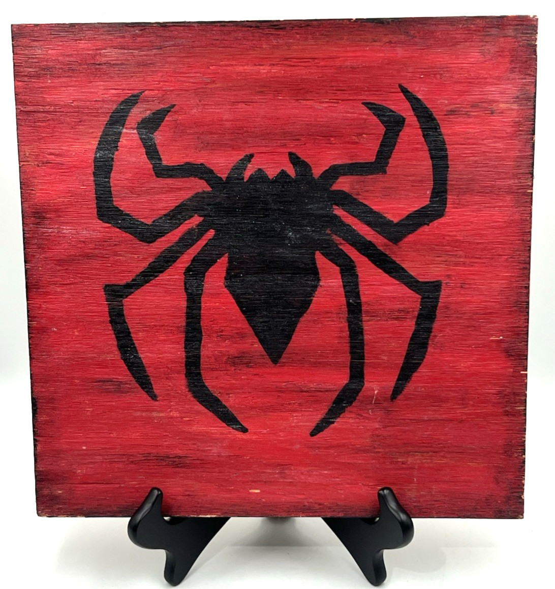 Spider-Man Art Hand Painted Wood Board Signed M Keely 2015 Marvel Wall Decor 12″
