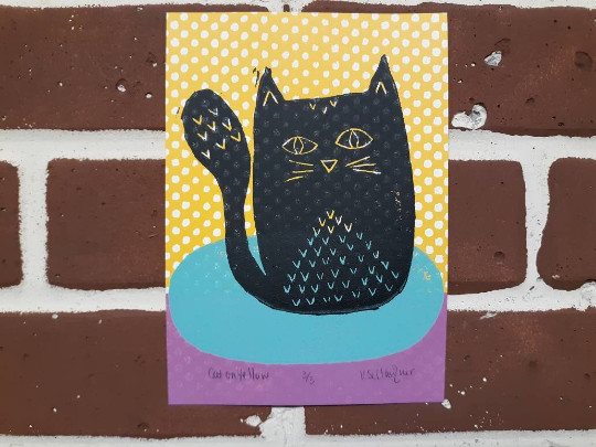 Cat Linocut Print Art Original Art Modern Cat Lover Gift Linoleum Print