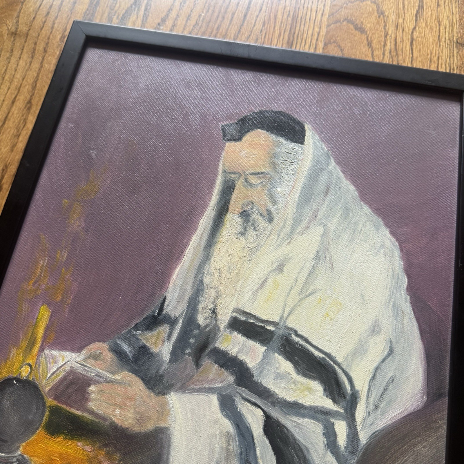 Vintage Original Signed Portrait Painting | Judaica Art Jewish Rabbi | Framed