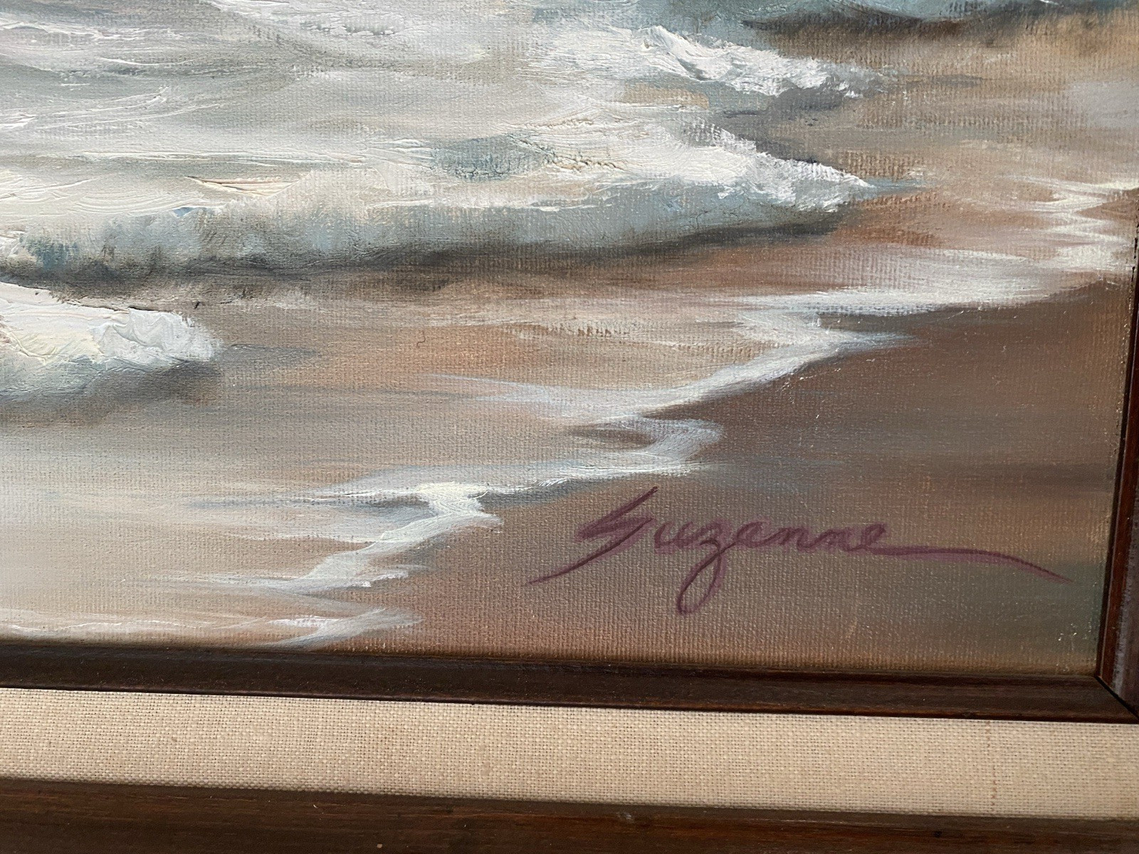 Painting Seascape Seagulls Beach Seashore MCM 26″ x 31″ Beach Waves Vtg (Read)
