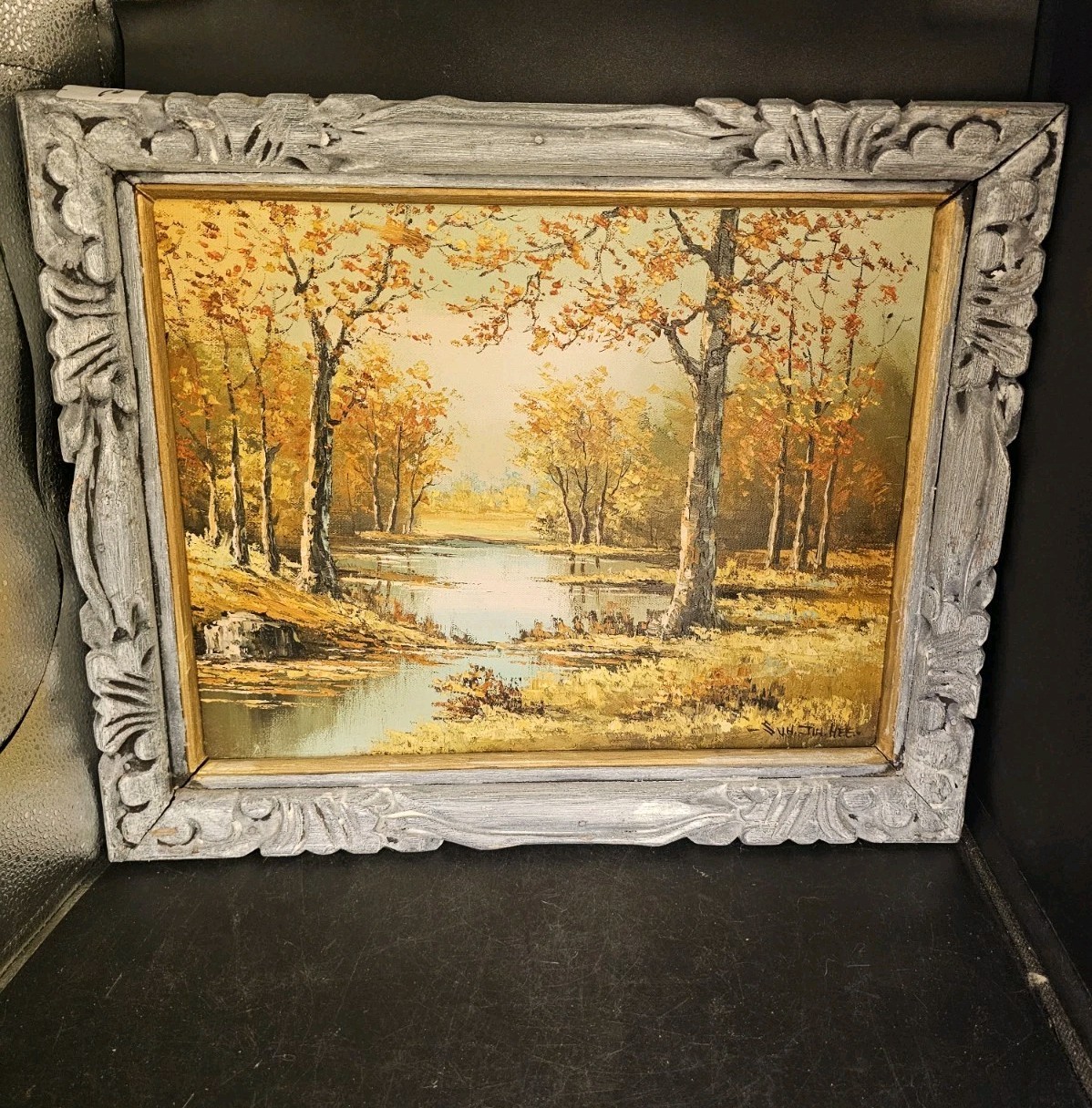 Original oil painting, Fall landscape Scene, Signed, Suh Jin Hee