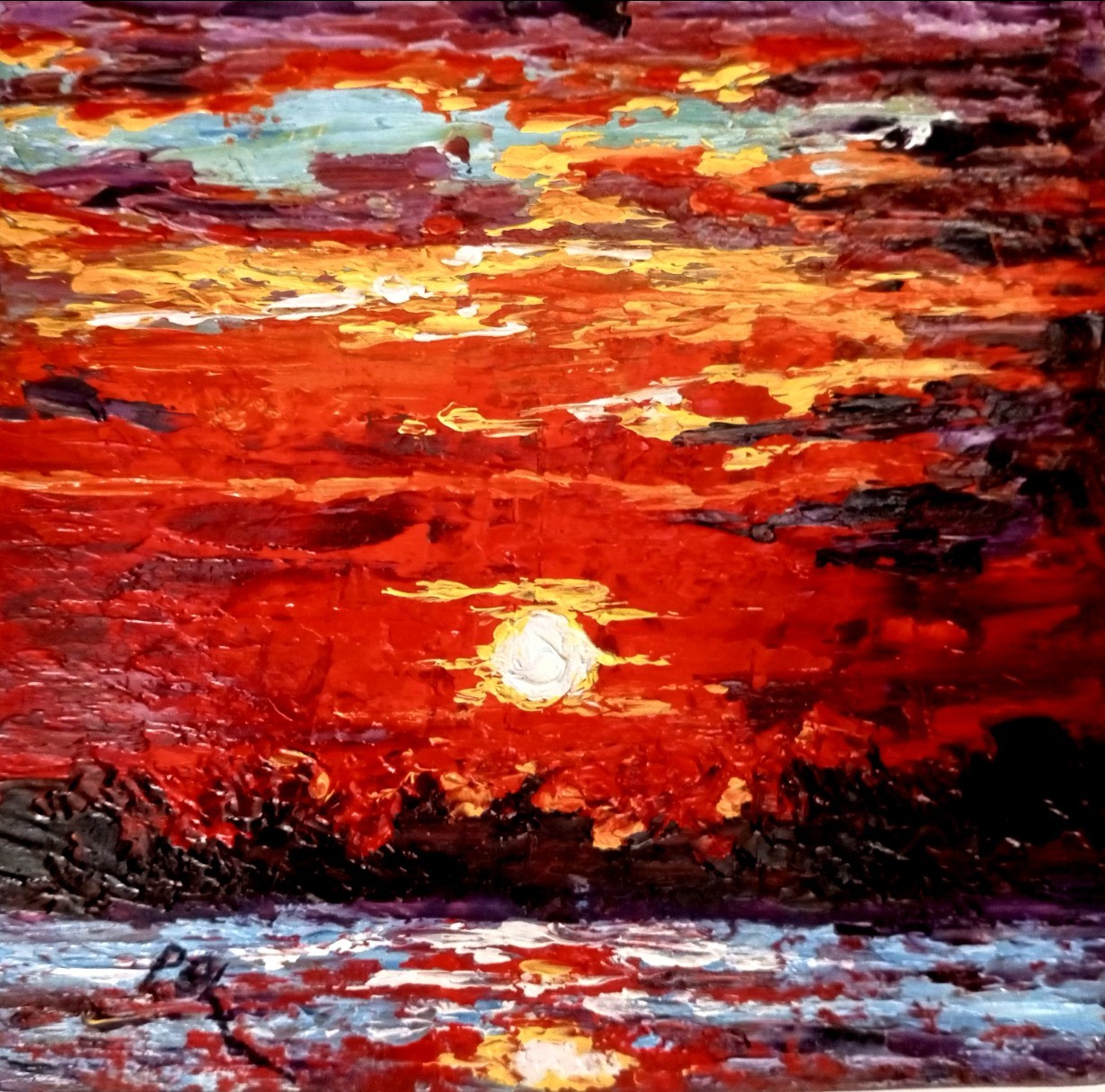 Unique Texture Oil Painting Original Colorful Sunset Landscape Wall Art Impasto