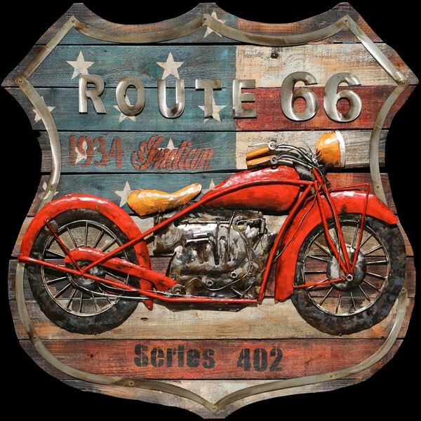 31 in. x 32 in. «Motorcycle 2» Mixed Media Iron Hand Painted Dimensional Wall NR