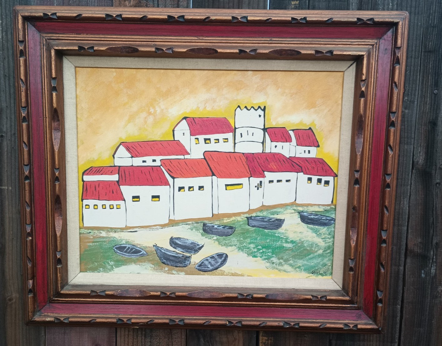 Vintage Fishing Harbor/Collioure/Mediterranean Painting