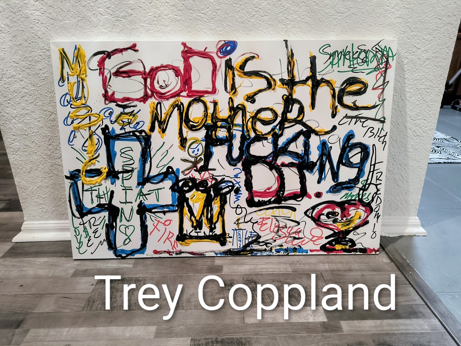 God is the, DJ,by Trey Coppland Abstract Graffiti Acrylic Painting, Signed