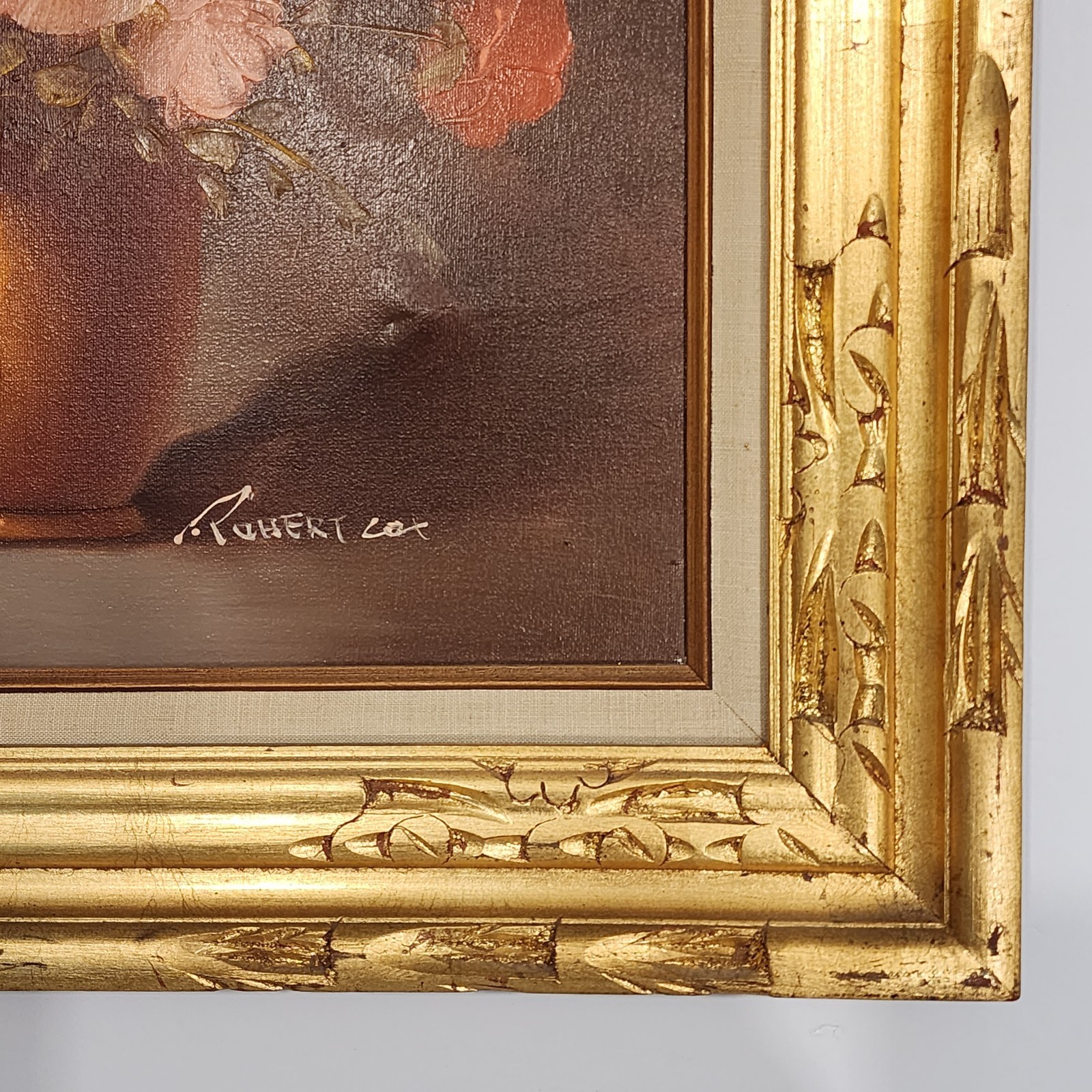 Vintage Orig. Robert Cox Signed Floral Still Life Oil Painting on Canvas Framed