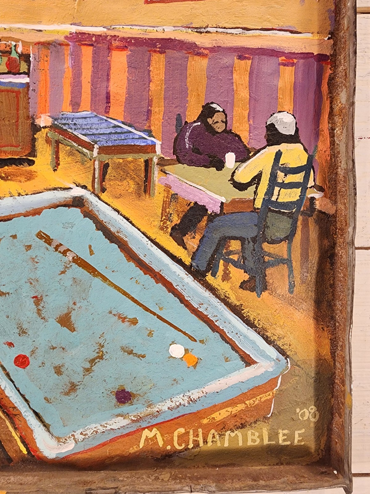 Mark Chamblee Southern Outsider «SHAW’S LOUNGE Pool Table Folk Art Painting 2008